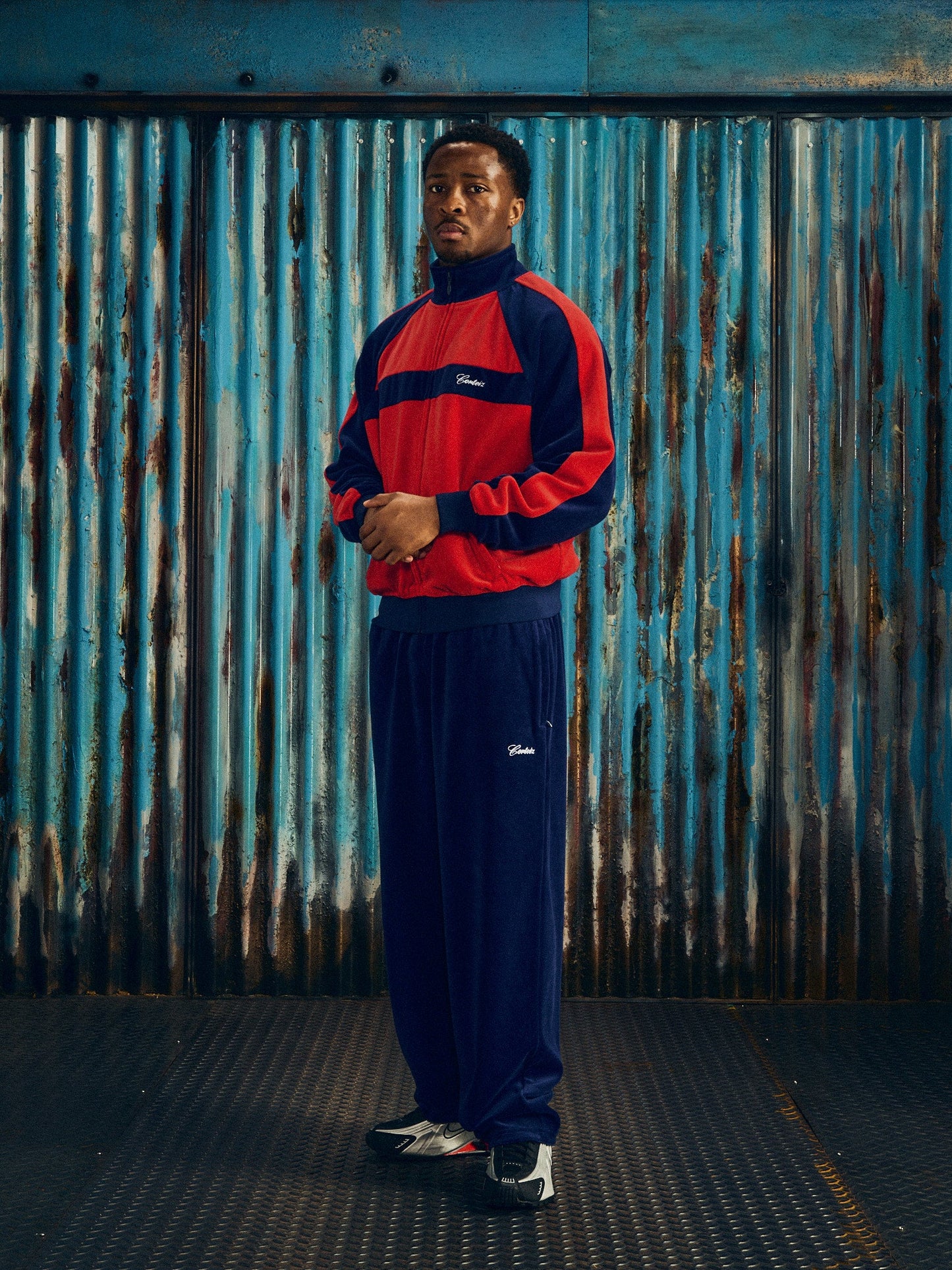 PISTA VELOUR TRACK JACKET [NAVY/RED]